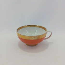 Чашка чайная, оранжевая роспись, золочение, фарфор Дулёво. СССР